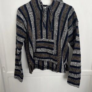 Baja Jacket Black/blue/Gray Stripe Drug Rug Hoodie Pullover Size S